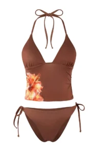 TRENDYOLMİLLA Brown Floral Patterned tied up Tankini Covered Regular Waist brazilian Bikini Set - Image 4