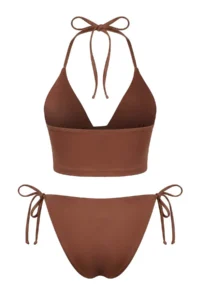 TRENDYOLMİLLA Brown Floral Patterned tied up Tankini Covered Regular Waist brazilian Bikini Set - Image 6