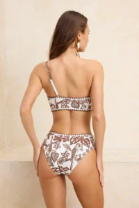 TRENDYOLMİLLA Brown Tropical Patterned Embroidered One Shoulder Covered High Waist Regular Bikini Set - Image 4
