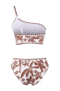 TRENDYOLMİLLA Brown Tropical Patterned Embroidered One Shoulder Covered High Waist Regular Bikini Set - Image 6