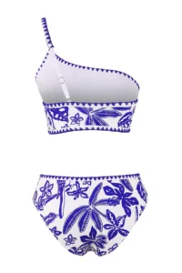 TRENDYOLMİLLA Mavi Tropical Patterned Embroidered One Shoulder Covered High Waist Regular Bikini Set - Image 6