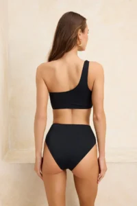 TRENDYOLMİLLA Black One Shoulder Accessory Detailed Covered Super High Waist Regular Bikini Set - Image 4