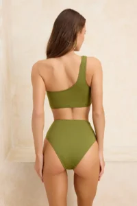 TRENDYOLMİLLA Khaki One Shoulder with accessories Covered High Waist Regular LYCRA® XTRA LIFE Bikini Set - Image 4