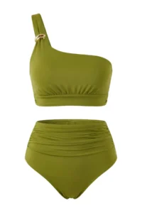 TRENDYOLMİLLA Khaki One Shoulder with accessories Covered High Waist Regular LYCRA® XTRA LIFE Bikini Set - Image 6