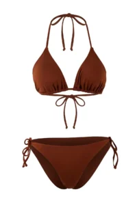TRENDYOLMİLLA Brown Triangle Covered  Regular Waist Regular 3 Sets Set Basic Bikini Set - Image 6