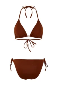 TRENDYOLMİLLA Brown Triangle Covered  Regular Waist Regular 3 Sets Set Basic Bikini Set - Image 7