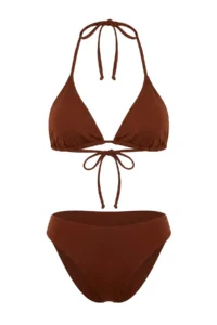 TRENDYOLMİLLA Brown Triangle Covered  Regular Waist Regular 3 Sets Set Basic Bikini Set - Image 8