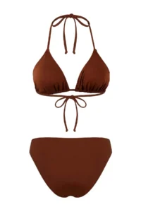 TRENDYOLMİLLA Brown Triangle Covered  Regular Waist Regular 3 Sets Set Basic Bikini Set - Image 9