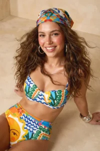 TRENDYOLMİLLA Tropical Patterned balconette Covered High Waist Regular Bikini Set