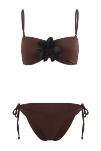 TRENDYOLMİLLA Brown Strapless Covered Floral Appliqued Regular Waist Regular Bikini Set
