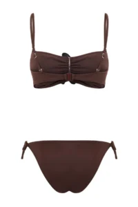 TRENDYOLMİLLA Brown Strapless Covered Floral Appliqued Regular Waist Regular Bikini Set - Image 2