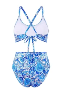 TRENDYOLMİLLA Ethnic Patterned Triangle Embroidery Detailed Covered High Waist Regular Bikini Set - Image 6