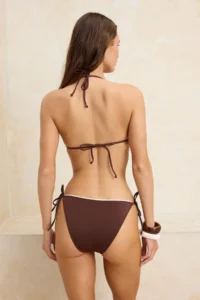 TRENDYOLMİLLA Dark Brown Color Bloklu Triangle Regular Waist Covered Regular Bikini Set - Image 4