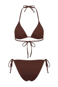TRENDYOLMİLLA Dark Brown Color Bloklu Triangle Regular Waist Covered Regular Bikini Set - Image 6
