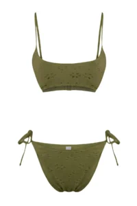 TRENDYOLMİLLA Khaki textured bralette Covered brazilian Low Waist Bikini Set - Image 5