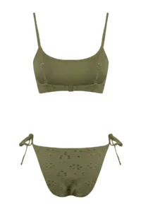 TRENDYOLMİLLA Khaki textured bralette Covered brazilian Low Waist Bikini Set - Image 6