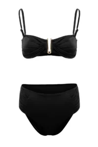 TRENDYOLMİLLA Black Strapless Covered Accessory Detailed High Waist Regular Bikini Set - Image 5