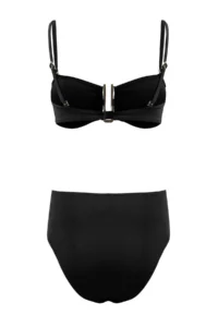 TRENDYOLMİLLA Black Strapless Covered Accessory Detailed High Waist Regular Bikini Set - Image 6
