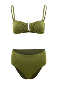 TRENDYOLMİLLA Khaki Strapless Covered Accessory Detailed High Waist Regular Bikini Set - Image 5