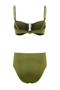 TRENDYOLMİLLA Khaki Strapless Covered Accessory Detailed High Waist Regular Bikini Set - Image 6