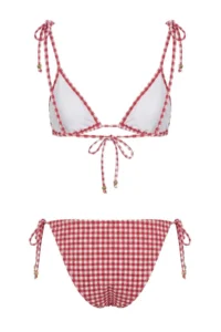 TRENDYOLMİLLA Rejection Plaid textured Triangle Covered Boncuk with accessories Low Waist Regular Bikini Set - Image 6