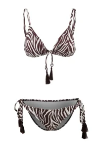 TRENDYOLMİLLA Zebra Patterned Triangle Covered Tassel Detailed Low Waist Regular Bikini Set - Image 5