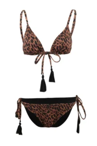 TRENDYOLMİLLA Leopard Patterned Triangle Covered Tassel Detailed Low Waist Regular Bikini Set - Image 5