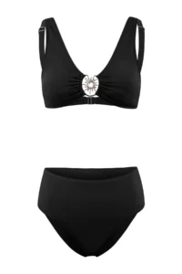 TRENDYOLMİLLA Black Triangle Covered Accessory Detailed High Waist Regular Bikini Set - Image 5