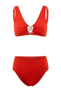 TRENDYOLMİLLA Pomegranate Triangle Covered with accessories High Waist Regular LYCRA® XTRA LIFE Bikini Set - Image 6