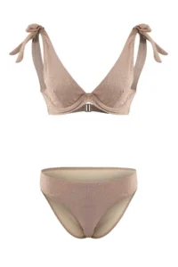 TRENDYOLMİLLA Mink Glitter Triangle Covered Binding Detailed Yüksel Waist Regular Bikini Set
