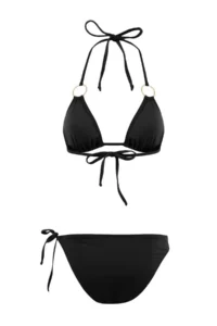TRENDYOLMİLLA Black Triangle Covered with accessories Regular Waist Regular Bikini Set - Image 2