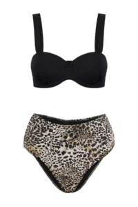 TRENDYOLMİLLA Leopard Patterned balconette Covered Binding Detailed High Waist Regular Bikini Set