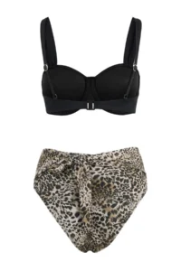 TRENDYOLMİLLA Leopard Patterned balconette Covered Binding Detailed High Waist Regular Bikini Set - Image 2