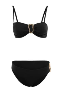TRENDYOLMİLLA Black Strapless Covered with accessories Regular Waist Regular Bikini Set