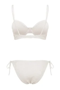 TRENDYOLMİLLA Ecru tunnelled textured balconette Covered Regular Waist Regular Bikini Set - Image 8