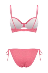 TRENDYOLMİLLA Pink tunnelled textured balconette Covered Regular Waist Regular Bikini Set - Image 8