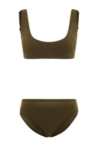 TRENDYOLMİLLA Khaki bralette Covered textured Regular Waist Regular Bikini Set