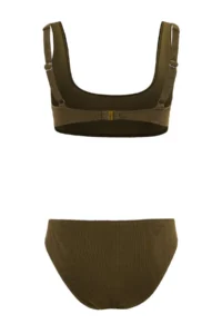 TRENDYOLMİLLA Khaki bralette Covered textured Regular Waist Regular Bikini Set - Image 2