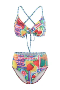 TRENDYOLMİLLA Meyve Patterned balconette Covered High Waist Regular Bikini Set