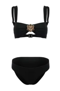 TRENDYOLMİLLA Black Strapless Covered with accessories Regular Waist Regular Bikini Set