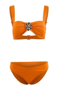 TRENDYOLMİLLA Orange Strapless Covered with accessories Regular Waist Regular Bikini Set
