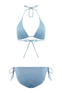 TRENDYOLMİLLA Mavi Simli Triangle Covered Charm with accessories Regular Waist Regular Bikini Set - Image 2