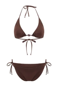 TRENDYOLMİLLA Brown Triangle Covered with accessories Regular Waist Regular Bikini Set