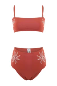 TRENDYOLMİLLA Brick Rejection Strapless Covered Embroidered High Waist hipster LYCRA® XTRA LIFE Bikini Set