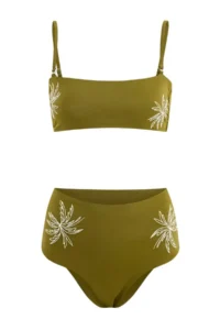 TRENDYOLMİLLA Khaki Strapless Covered Embroidered High Waist hipster LYCRA® XTRA LIFE Bikini Set