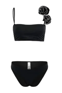 TRENDYOLMİLLA Black Strapless Covered Floral Appliqued Regular Waist Regular Bikini Set