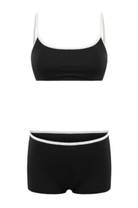 TRENDYOLMİLLA Black bralette Covered Color Bloklu Regular Waist Shorts Bikini Set