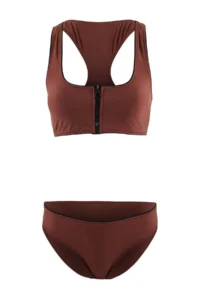 TRENDYOLMİLLA Brown bralette Covered Zippered Regular Waist Regular Bikini Set