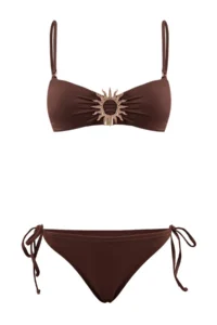 TRENDYOLMİLLA Brown Strapless Covered with accessories Regular Waist Regular Bikini Set