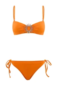 TRENDYOLMİLLA Orange Strapless Covered with accessories Regular Waist Regular Bikini Set